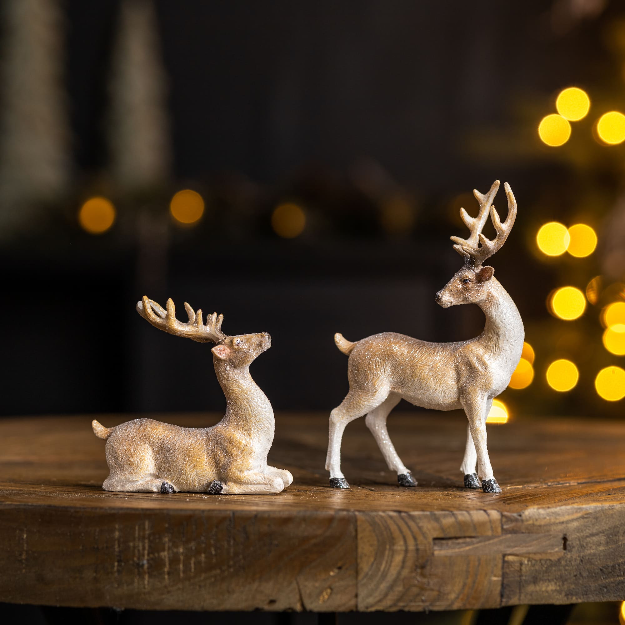 Mini Glittered Holiday Deer Figurines Set